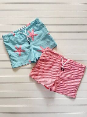 EUC Bundle of 2 Colorful Bright Coral Aqua  Swim Trunks